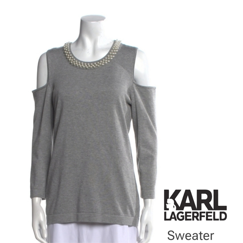 Flash Sale Karl Lagerfeld Scoop Neck Cold Shouldwer Sweater Size: M - Picture 1 of 5